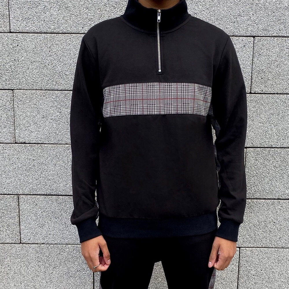 Son Of Zeus Check Panel Half-Zip Jumper- Black/Plaid- Sz L